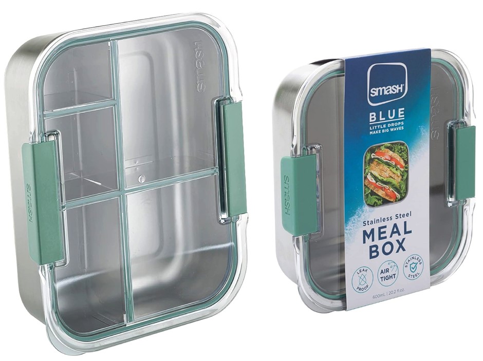 2 x SMASH: Stainless Steel Bento Lunch Box 5 Compartments 1400 ml Sage, Mic