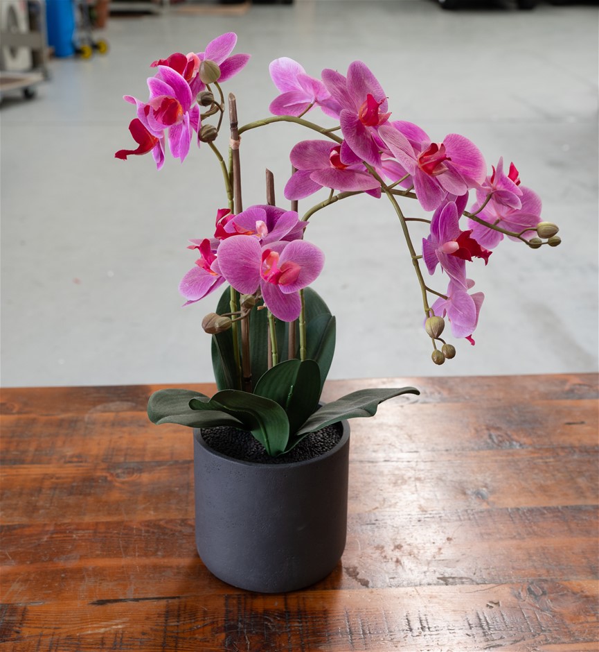 Artificial Orchard Flower Arrangement, Pink. N.B: Pot is cracked.