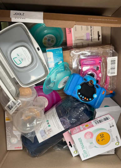 Assorted Box of Baby Items incl: Sleep trainer clock, cameras, bottles and