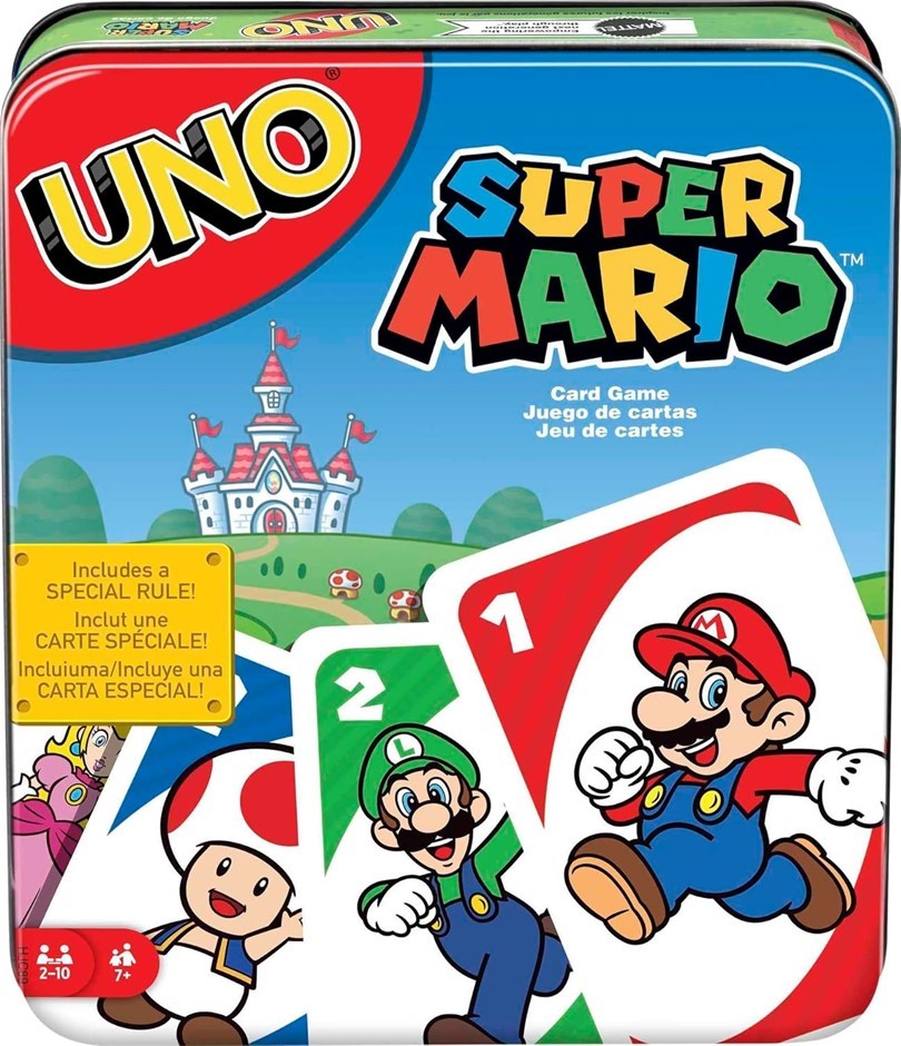 Mattel Games UNO Super Mario Card Game in Storage & Travel Tin, Video Game-