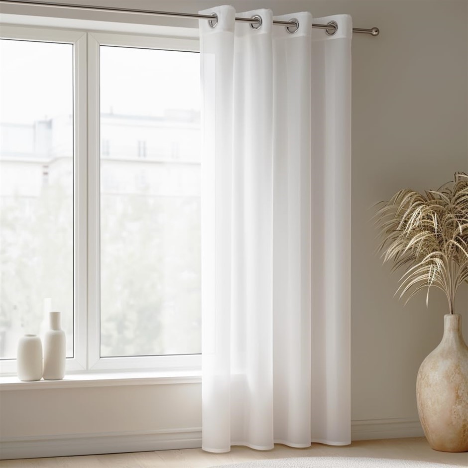 Wattle & Bourke Cascade Sheer Curtain Panel, 140 cm x 221 cm, White, Eyelet
