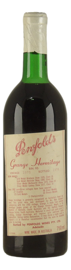 Penfolds Bin 95 Grange Hermitage 1975 (1x 750mL), SA.