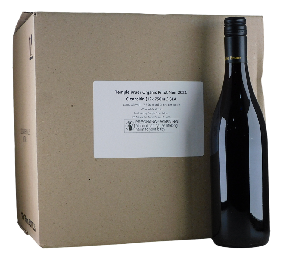 Temple Bruer Organic Pinot Noir 2021 Cleanskin (12x 750mL), SEA.