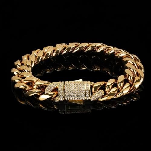 18K Gold-Filled Cuban Chain Bracelet with AAA Cubic Zirconias - 12MM-20.3cm