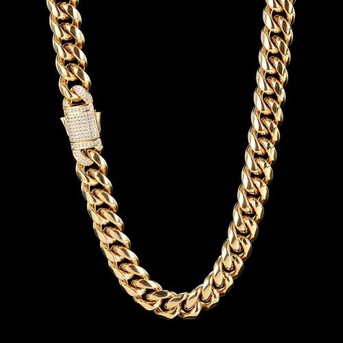18K Gold-Filled Cuban Chain Necklace with AAA Cubic Zirconias - 10MM-55.8cm