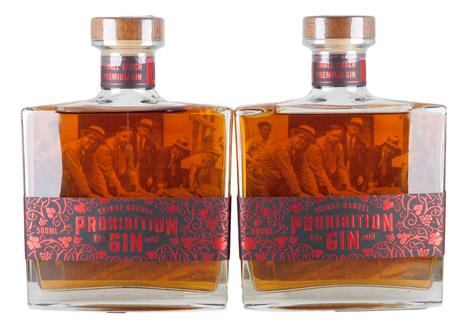 Prohibition Shiraz Barrel Small Batch Aged Gin (2x 500mL), SA.