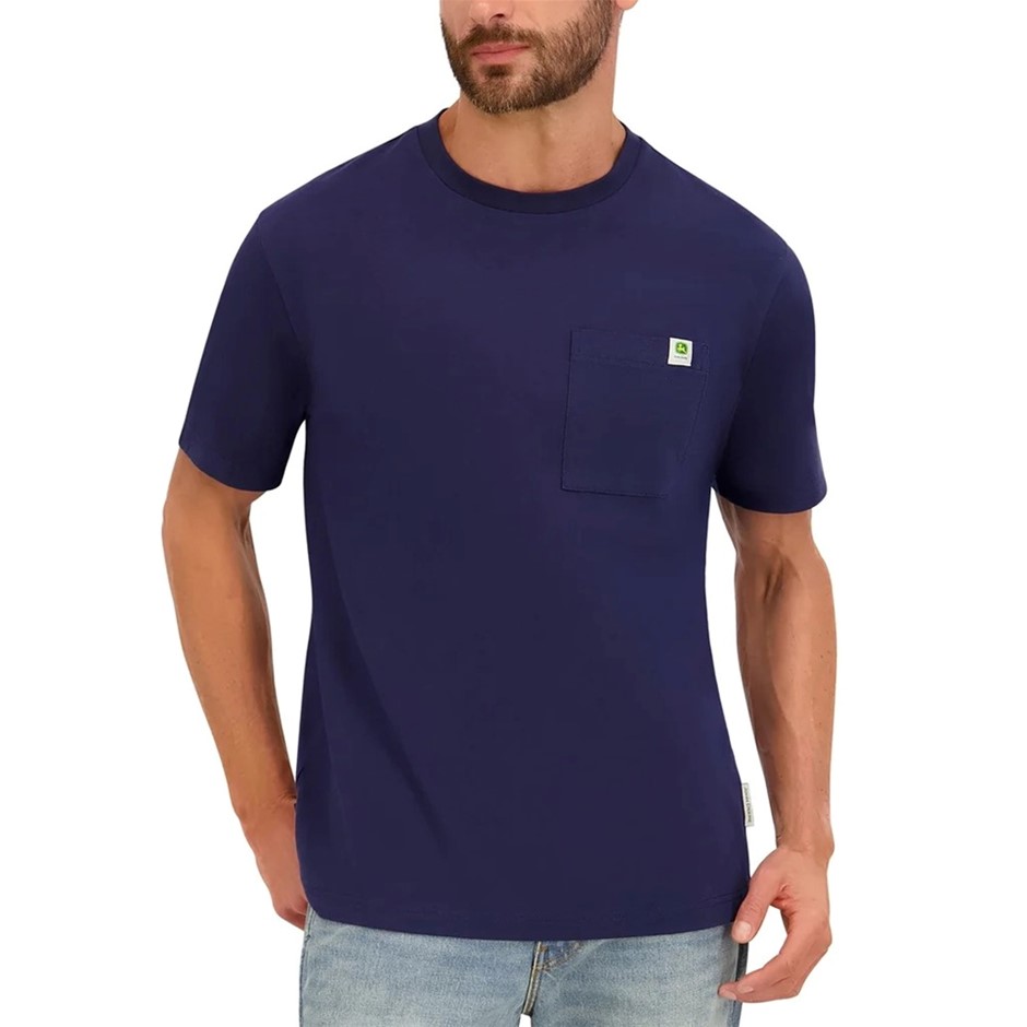 JOHN DEERE Men's Tee, Size XL, 100% Cotton, Navy.