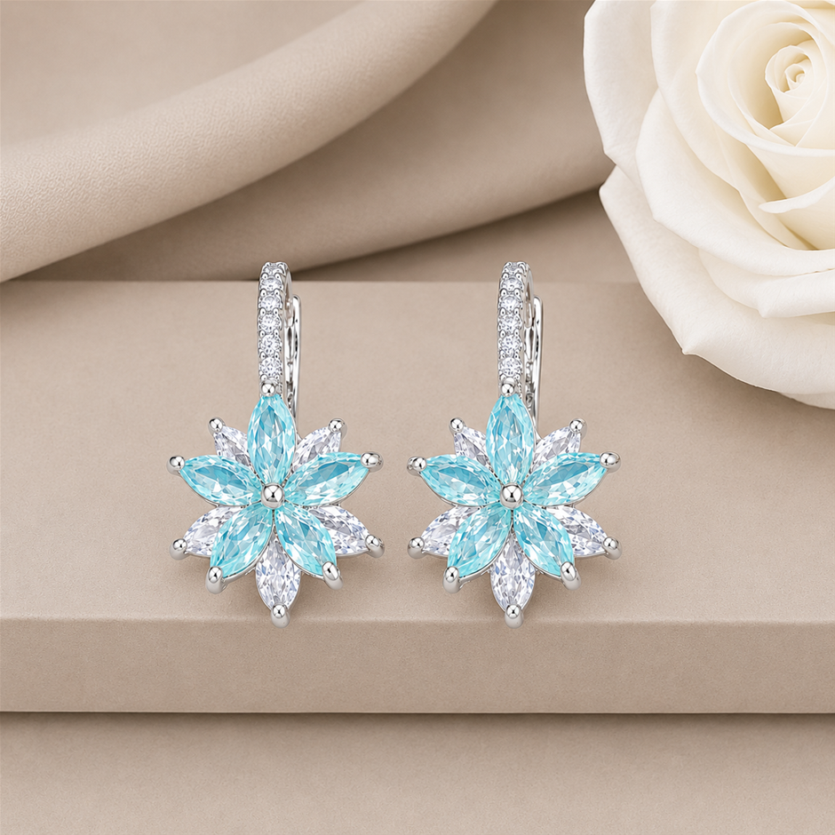 Flower Huggie AAA+ Cubic Zirconia Earrings