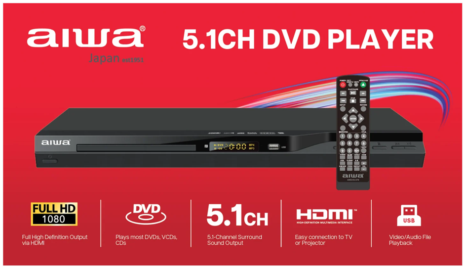 AIWA 5.1CH Surround Sound DVD Player (AWDVD-276 ) with HDMI, USB Playback &