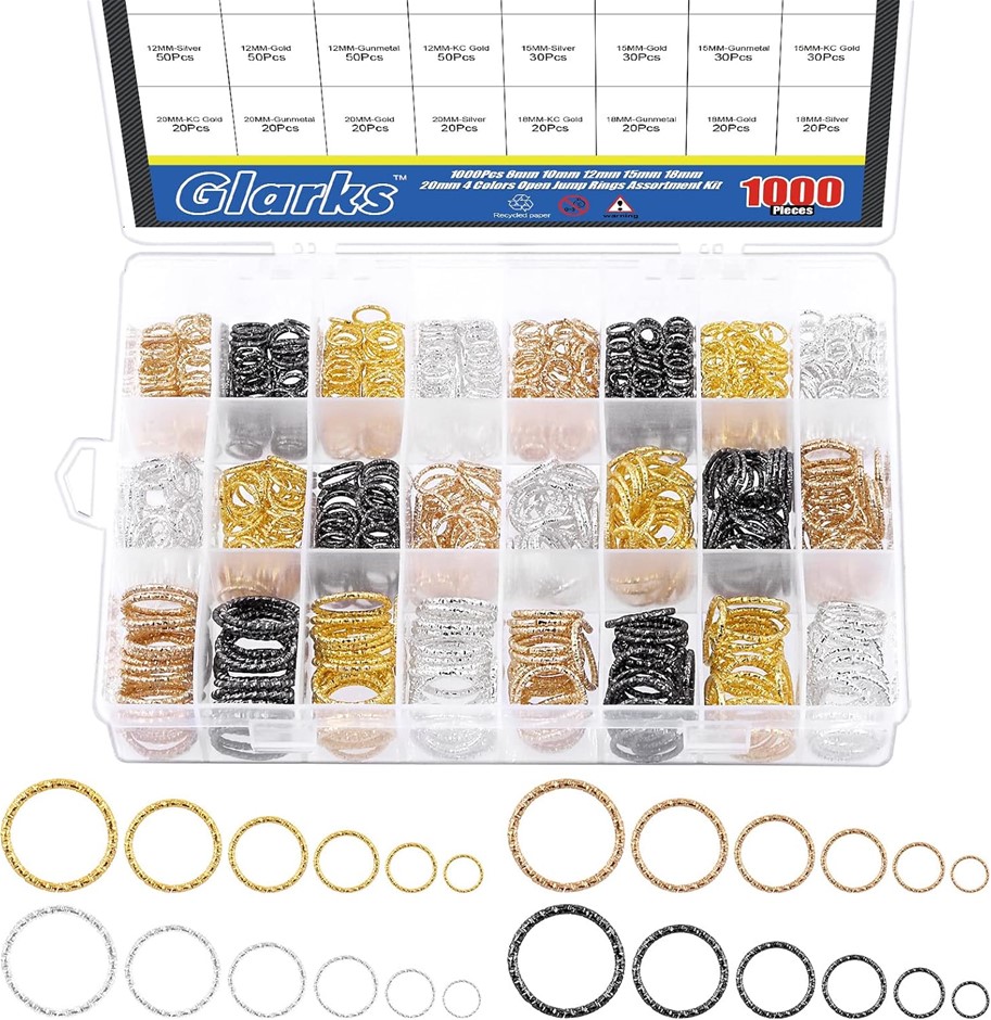 Glarks 1000pcs 8mm 10mm 12mm 15mm 18mm 4 Colors Open Rings for Chandeliers