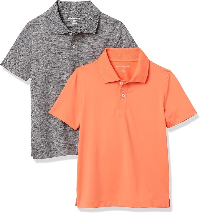 2pk x AMAZON ESSENTIALS Boys' Active Performance Polo Shirts, Size 2T, Oran