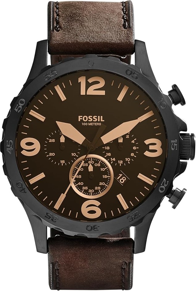FOSSIL Men's Nate Quartz Stainless Steel & Leather Casual Watch, Brown/Blac