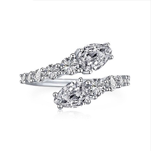 925 Sterling Silver Snake Open Cuff Ring Cubic Zirconias - Size 7