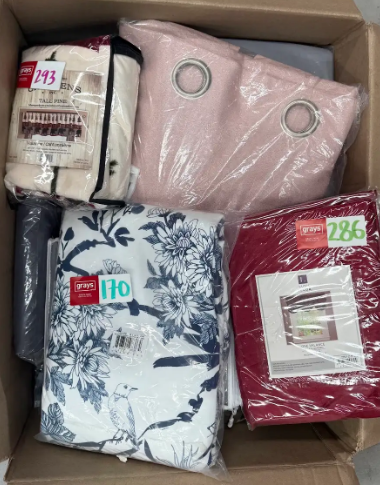 Assorted Box of Curtains/Bed Sheets/Couch Covers etc.