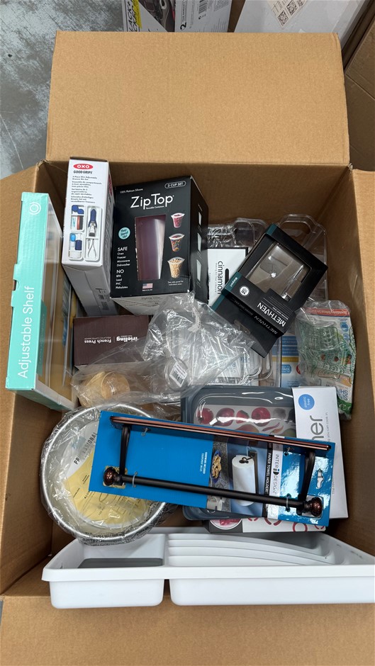 Assorted Box of Kitchenware Items. NB: Items may not be in original packagi