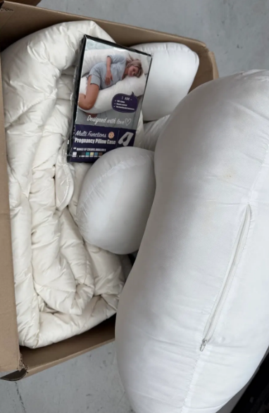 Box of Pregnancy Pillow, Doona etc. NB:Items may not be in original packagi