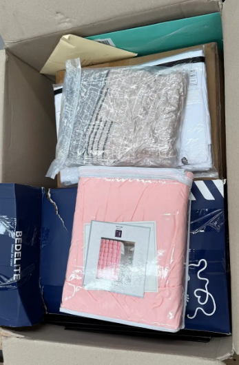 Assorted Box of Linen, Curtains. NB: Items may not be in original packaging