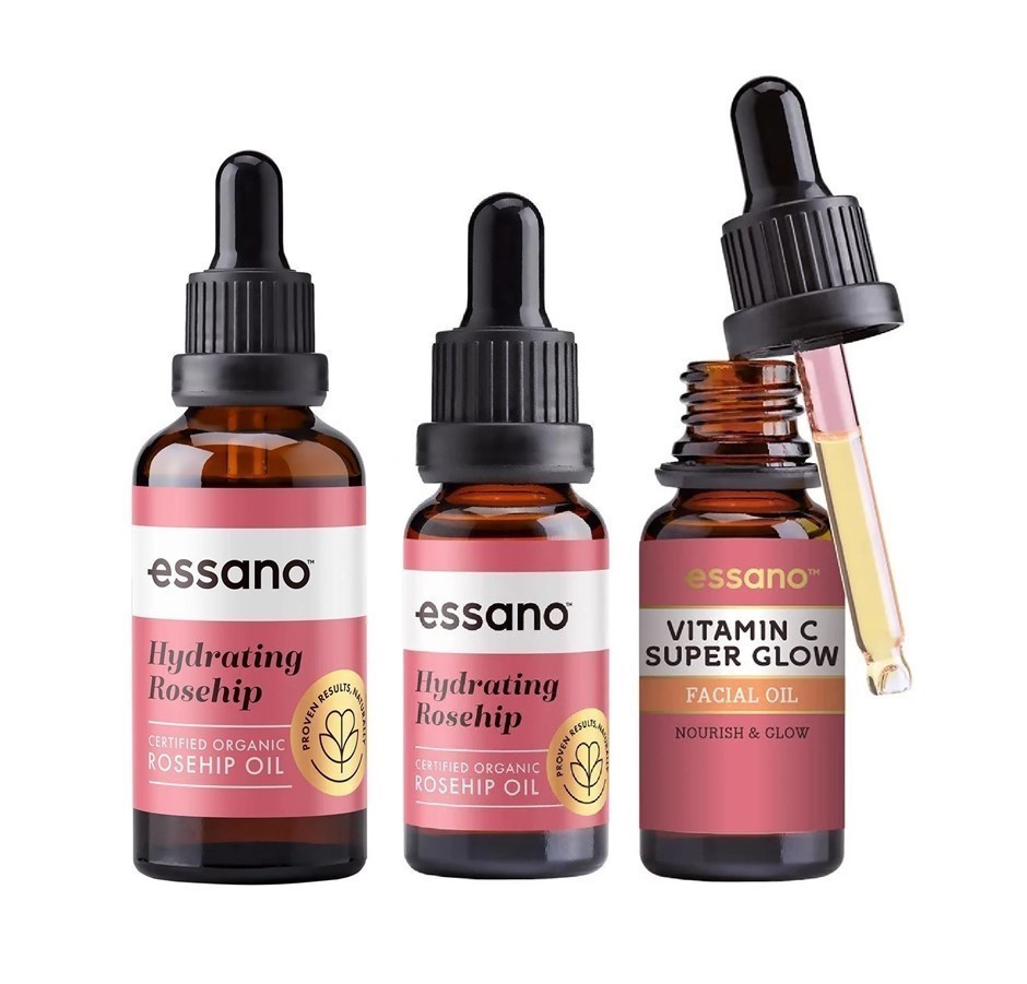 ESSANO 3pc Hydration+Radiance Skincare Pack, Incl: 2x Rosehip Oil (45mL & 2