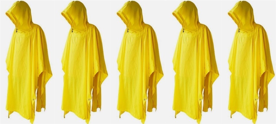 5x Nylon Poncho Waterproof Yellow Wet Weather Coat
