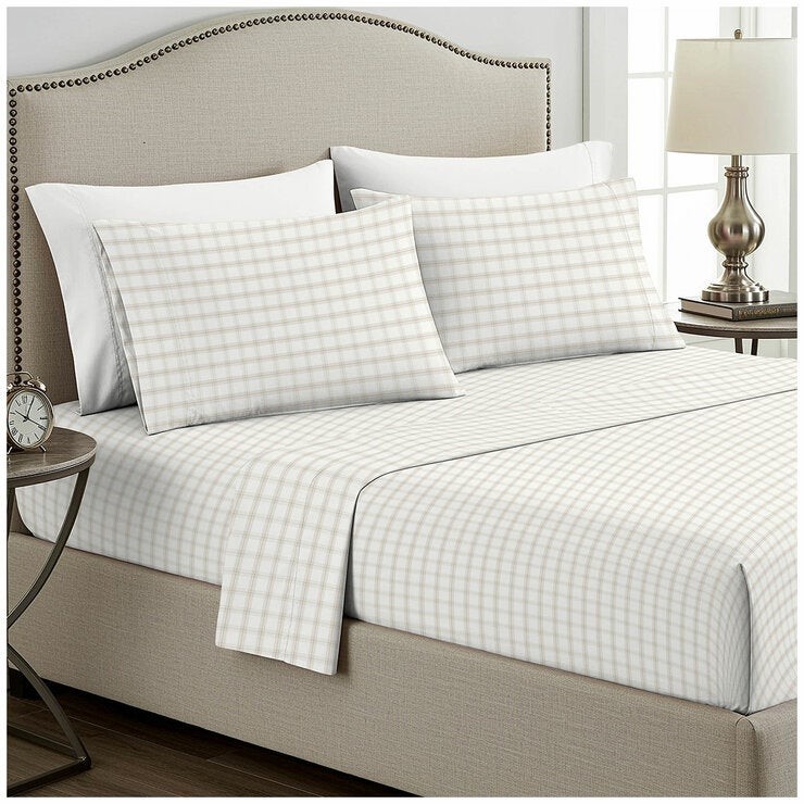 BOUTIQUE LIVING Cotton Flannel Sheet Set King Single 3pc, Brown/Beige Plaid