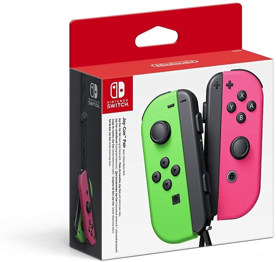 NINTENDO Switch Joy-Con Controller Pair, Neon Green / Neon Pink. NB: Minor