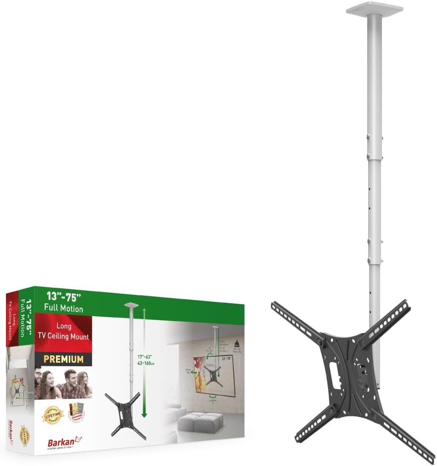 BARKEN Full Motion Long 13 to 75-Inch TV Ceiling Mount, White.