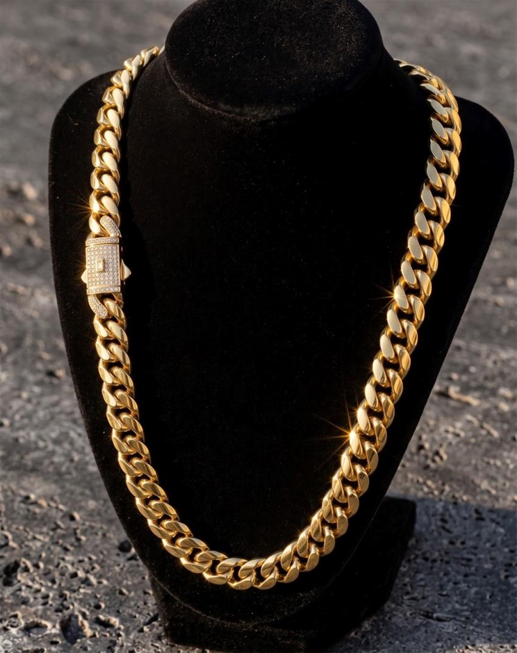 14K-Stamped Yellow Gold Bonded Cuban Chain -55cm-10mm-Bonus Gift