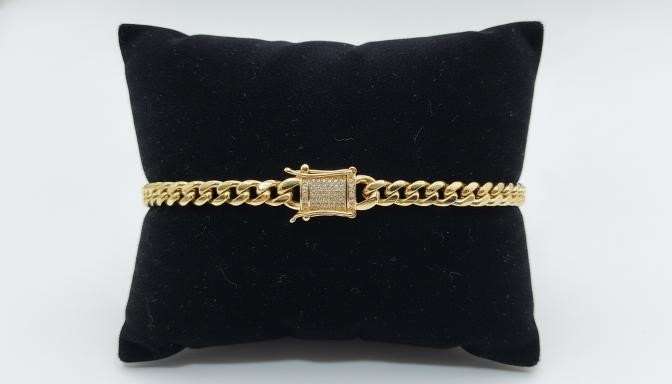 14K-Stamped Yellow Gold Bonded Cuban Bracelet -17.5cm-6mm-Bonus Gift