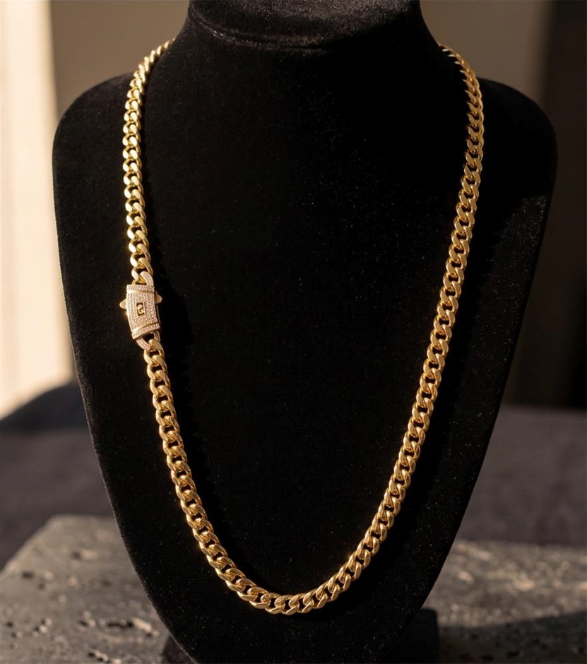 14K-Stamped Yellow Gold Bonded Cuban Miami Chain -60cm-6mm-Bonus Gift