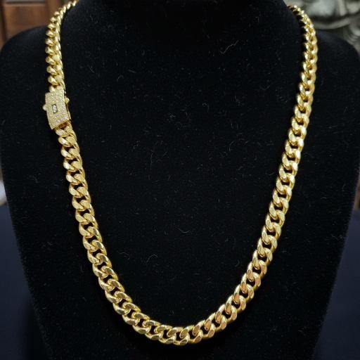 14K-Stamped Yellow Gold Bonded Cuban Miami Chain -55cm-8mm-Bonus Gift