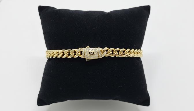 14K-Stamped Yellow Gold Bonded Cuban Bracelet -22cm-8mm-Bonus Gift