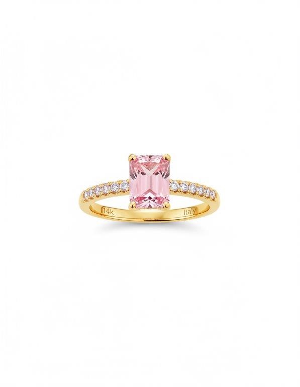 14K/Italy 2.0ct Pink Emerald Cut Yellow Gold Bonded Ring Quality-8US