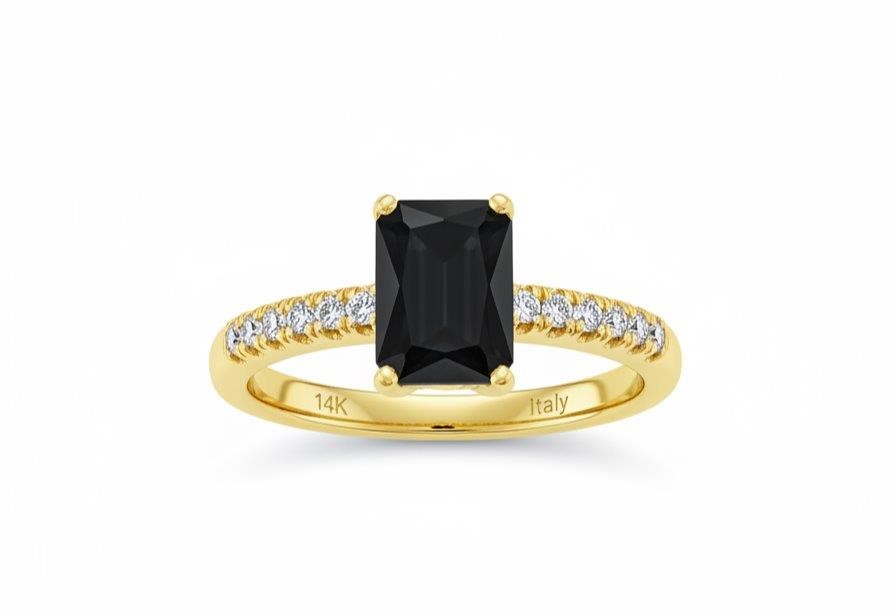 14K/Italy 2.0ct Black Emerald Cut Yellow Gold Bonded Ring Quality-8US