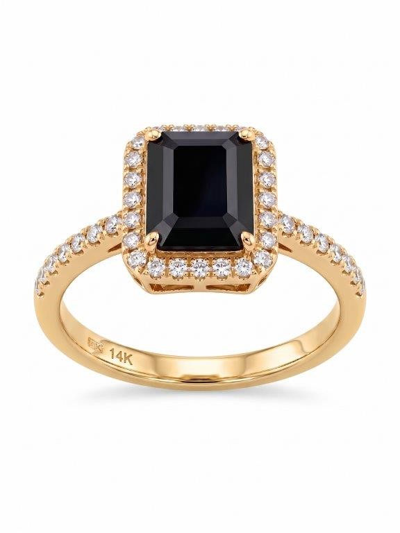 14K/Italy 2.0ct black Emerald Cut Yellow Gold Bonded Ring  Quality-8US