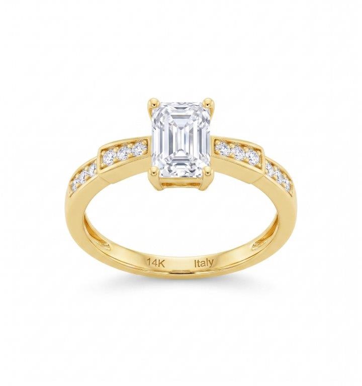 14K/Italy 0.5ct Emerald Cut Yellow Gold Bonded Ring Warranty Quality-8US