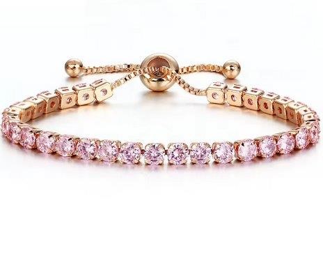 925 Sterling Silver Tennis Bracelet  Pink Brilliant Cut Simulated Diamonds