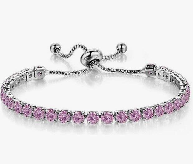 925 Sterling Silver Tennis Bracelet Pink  Brilliant Cut Simulated Diamonds