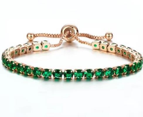 925 Sterling Silver Tennis Bracelet   Green Simulated Diamonds-adjustable