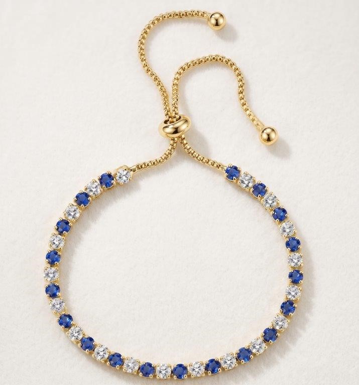 925 Sterling Silver Tennis Bracelet Blue, White Simulated Diamonds