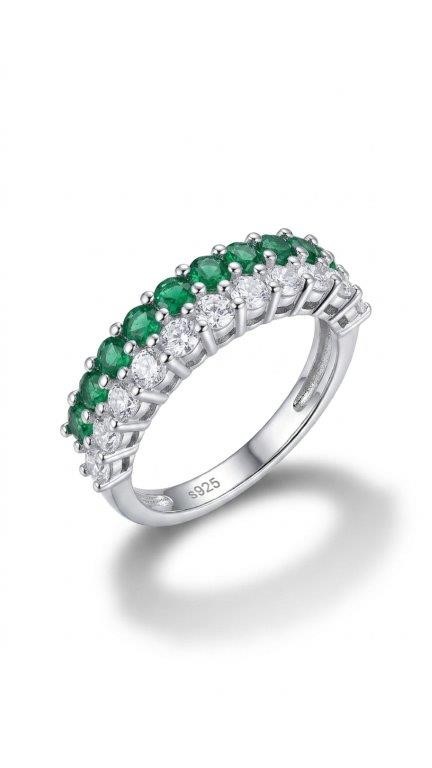 925 Sterling Silver Green and White Ring Simulated Diamonds