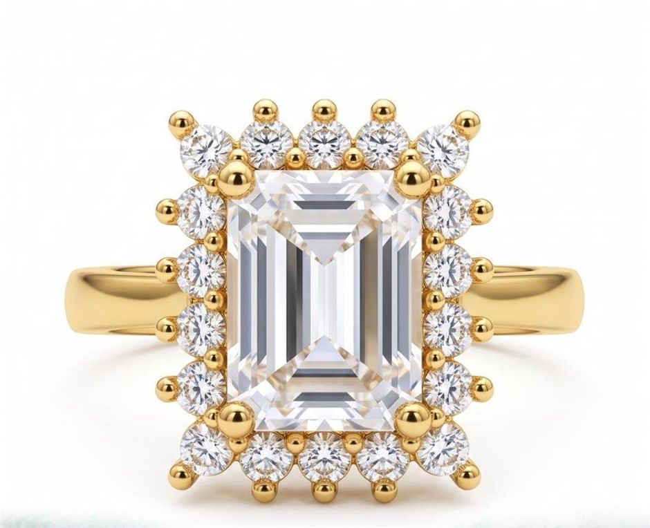 925 Sterling Silver 4.0ct Emerald Cut White  Ring  Simulated Diamonds