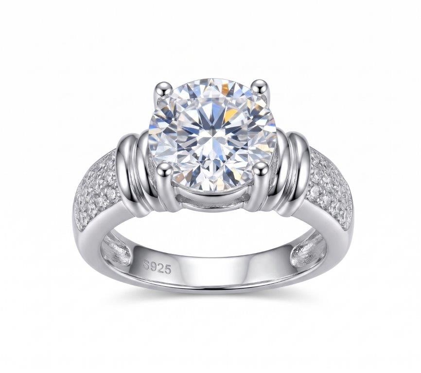 925 Sterling Silver 3.0ct Rounde Brilliant Cut White  Ring  Simulated