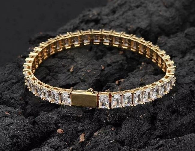 18k Italy Stamped Yellow Gold Filled Tennis Bracelet-Emerald Cut-20cm