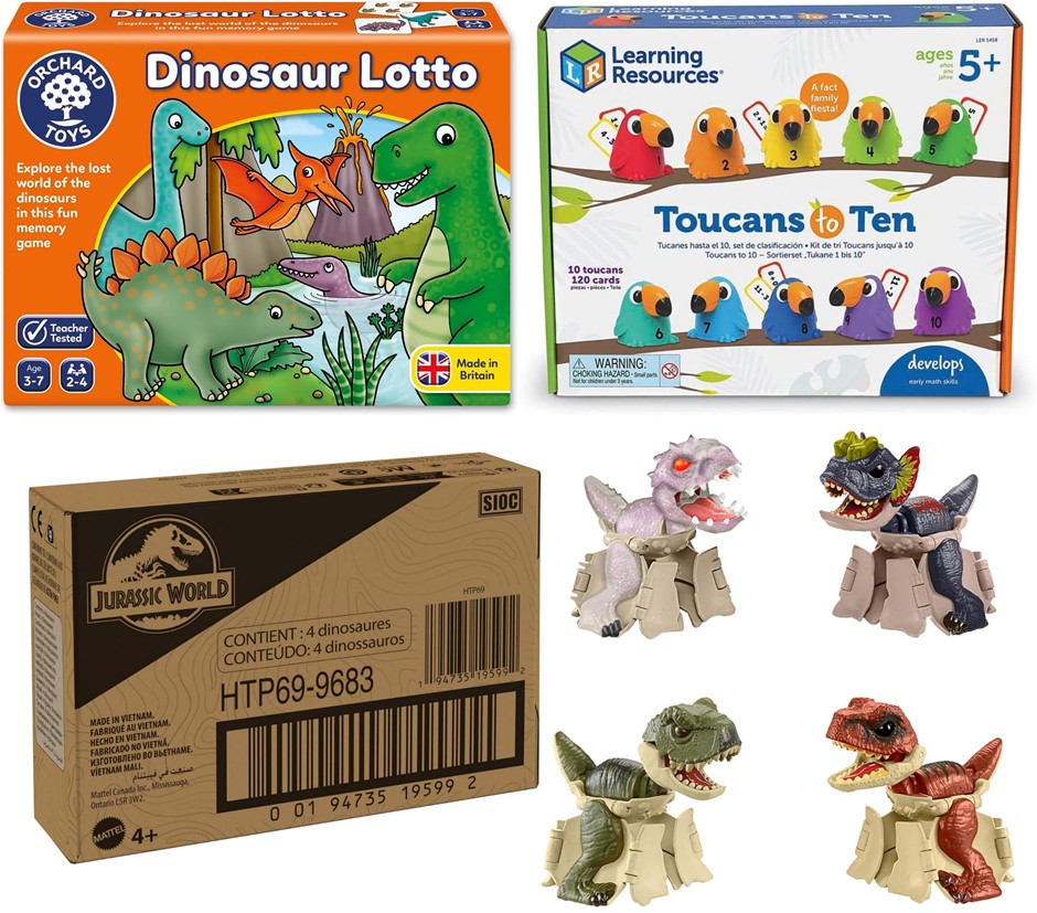 TOY BUNDLE: MATTEL Jurassic World Hidden Hatchers 4-Pack, LEARNING RESOURCE