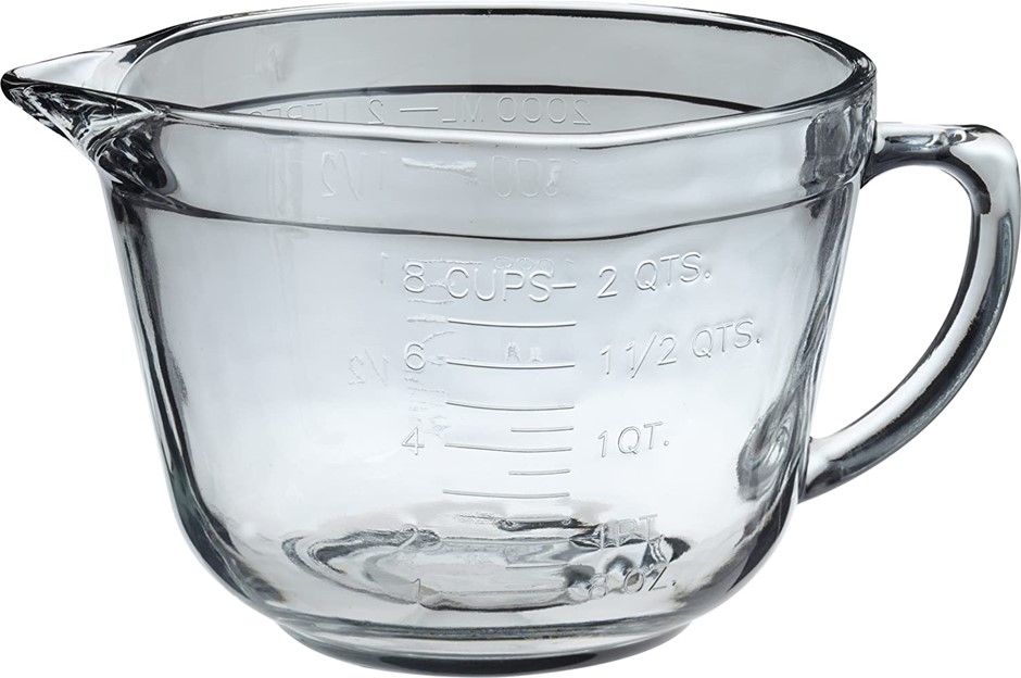 ANCHOR HOCKING Glass Batter Bowl With Handle & Spout, 2L, Clear (Microwave,