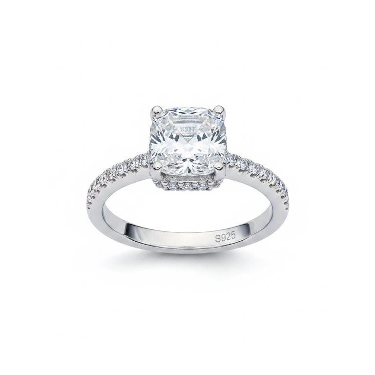 4.0Ct 925 Sterling Silver Princess  Simulated Diamonds Ring -Adjustable