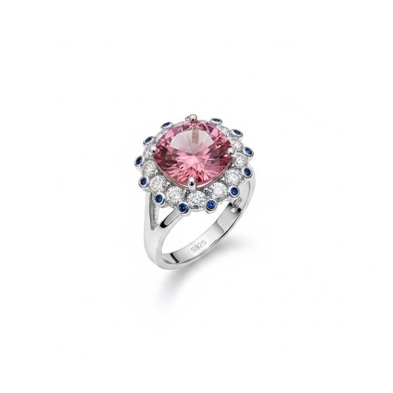 5.0Ct 925 Sterling Silver Pink Simulated Diamonds Ring -Adjustable