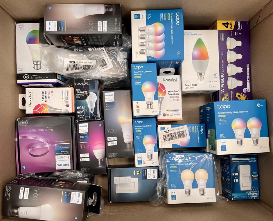 Assorted Smart Home Lighting Fixtures Including PHILIPS, TAPO, NANOLEAF & M