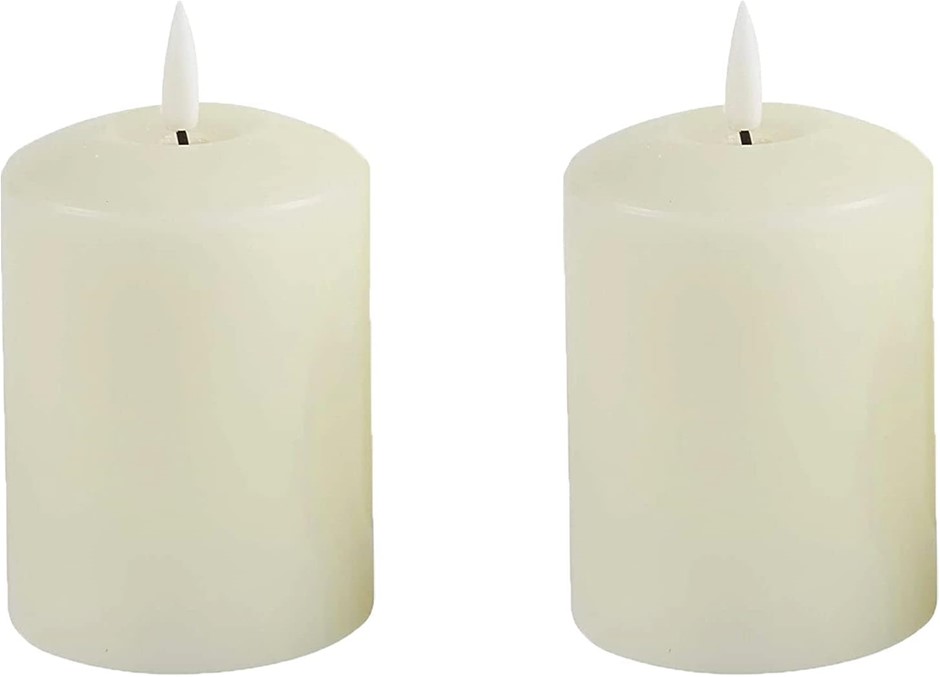 2 x LEXI LIGHTING Set of 2 LED Ivory Wax Pillar Candles, W10cm x H18cm.