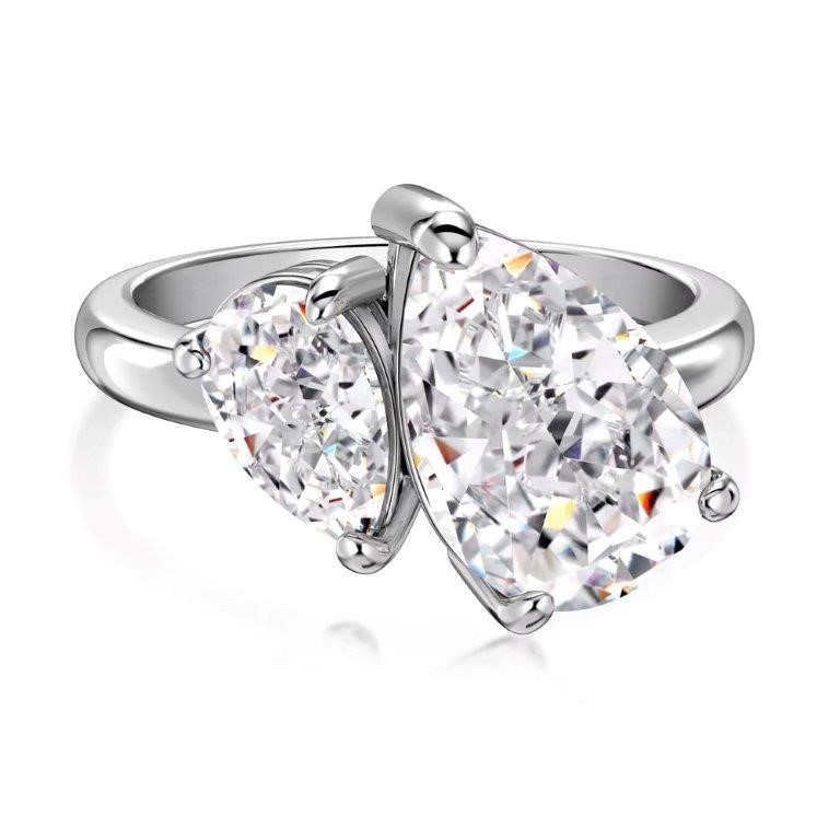 3ct Pear Cut Cubic Zirconia 925 Sterling Silver Ring - Size 6